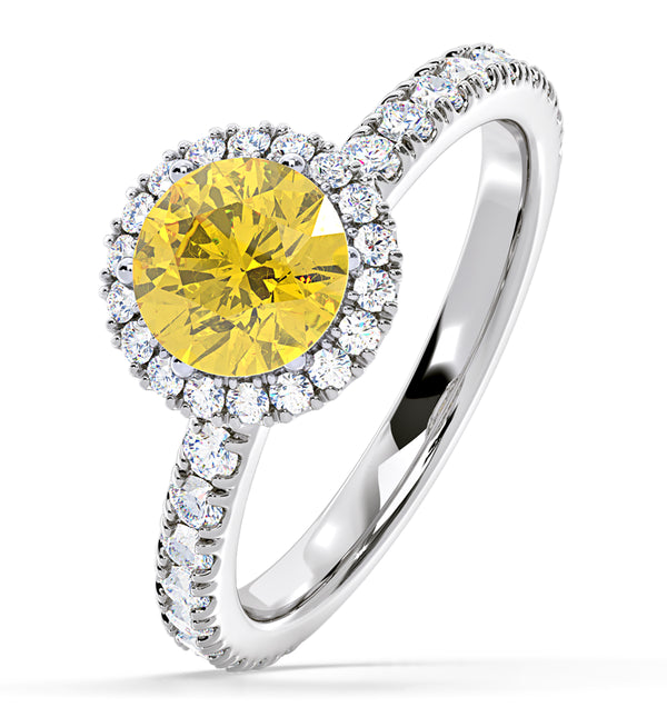Alessandra Yellow Lab Diamond 1.70.ct Halo Ring in 18K White Gold - Elara Collection